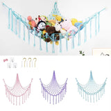 Triangle Plush Toy Storage Mesh Toy Doll Hammock Handmade Bedroom Wall Corner Storage Net Bag Woven Cotton Rope with 3pcs hooks